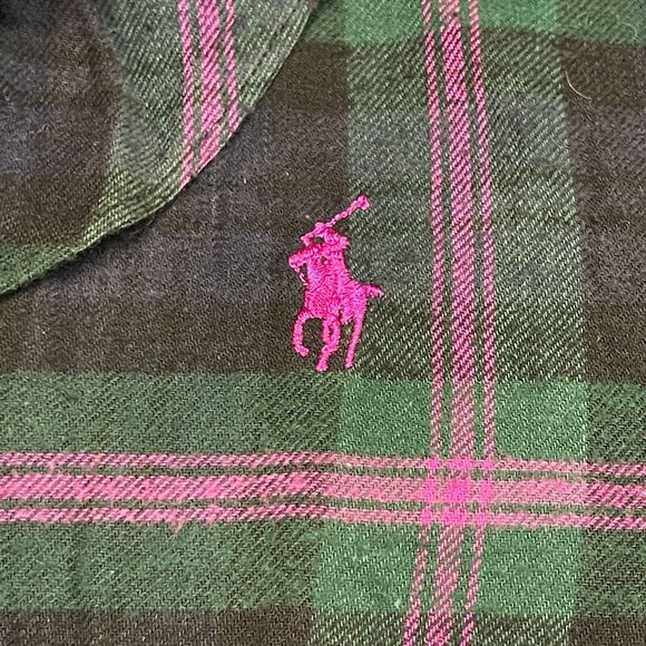 Ralph Lauren Plaid 100% Cotton Ruffle Flannel Shirt Dress Medium Black/Green - Picture 5 of 10